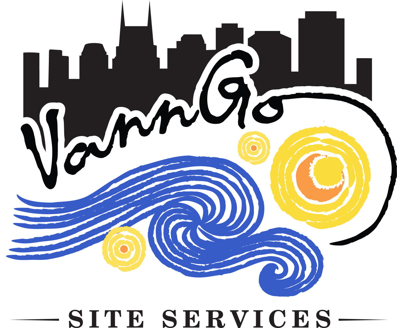 VannGo Site Services logo with city skyline and water drop design.